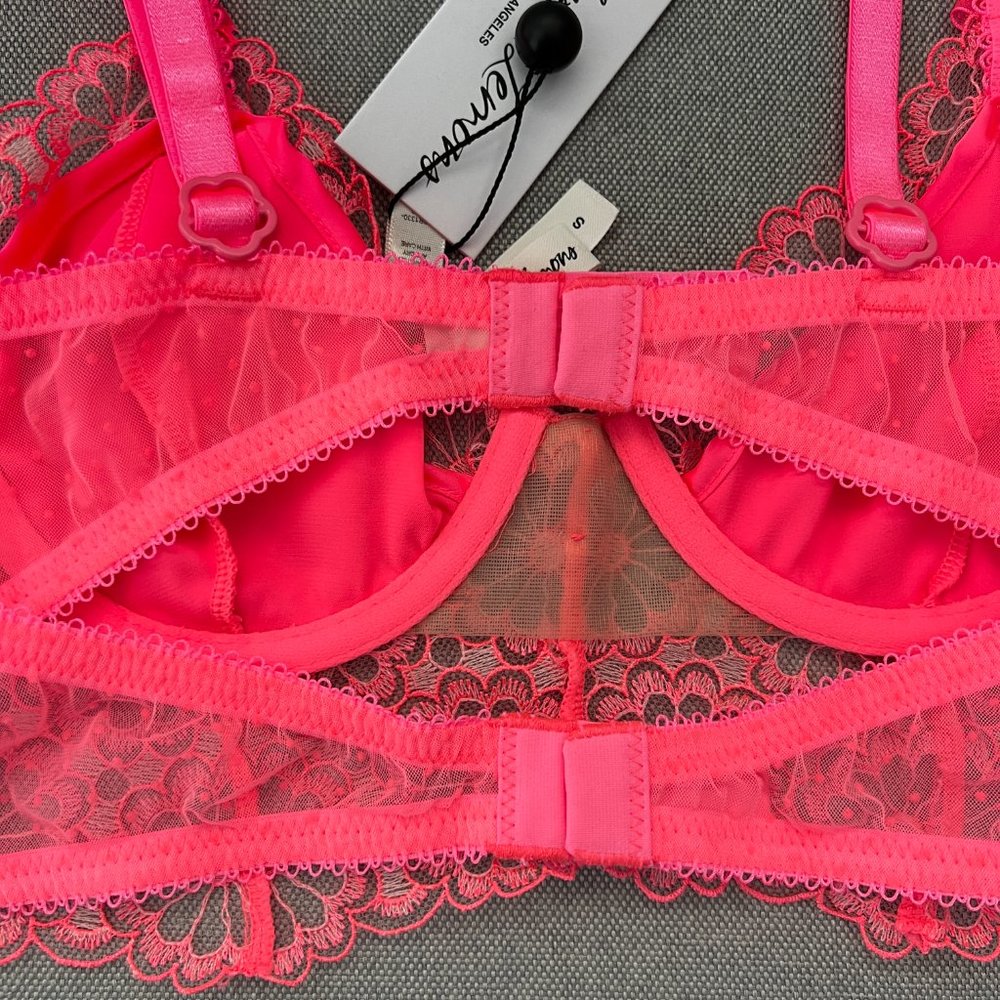 For Love & Lemons Sheer Daisy Lace Bra Hot Pink/Coral VS - Picture 9 of 11